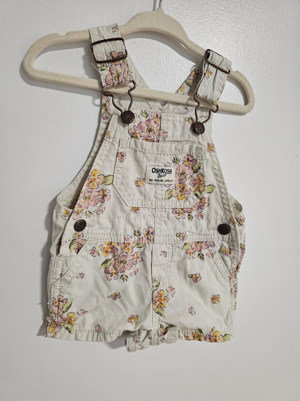 🧸2/20$ OshKosh B'gosh 6M Baby Cream Floral Girls' Short Overalls